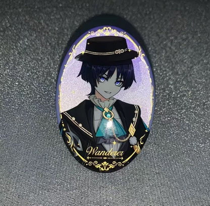 Cameo with a character in formal attire on a textured gray background