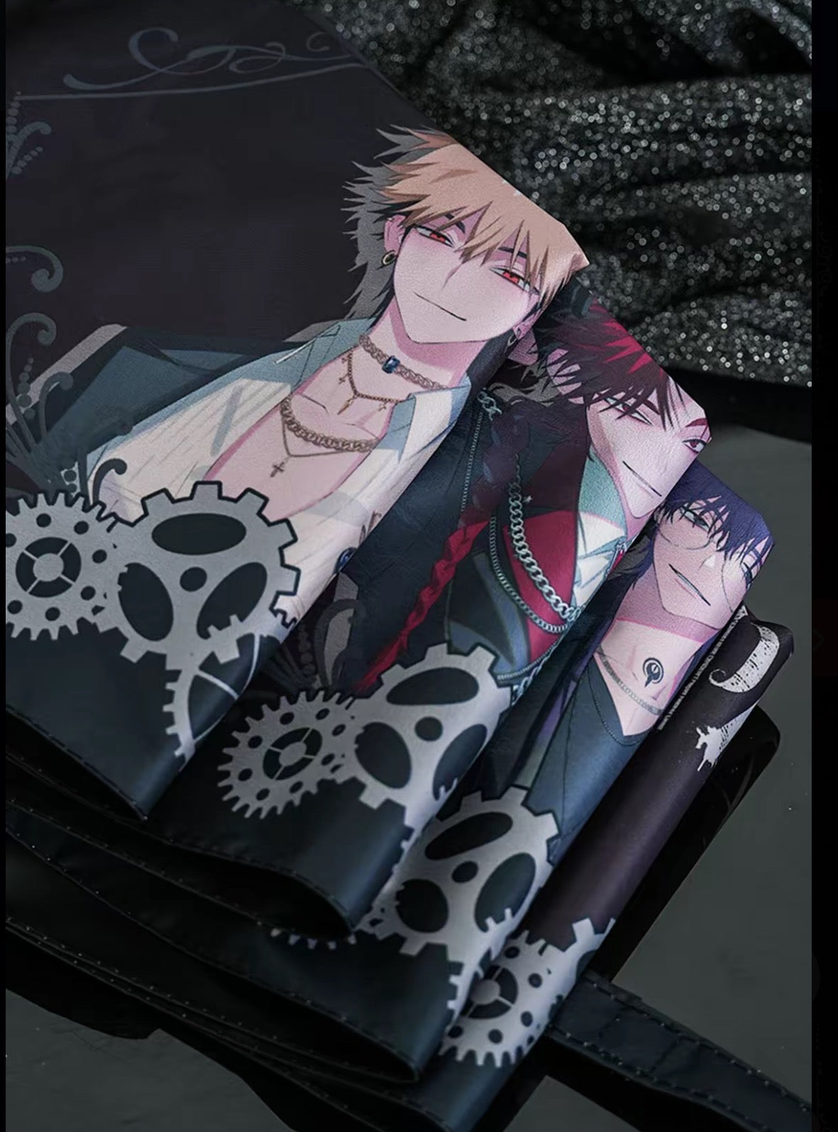Anime-style character on a umbrella with gear designs