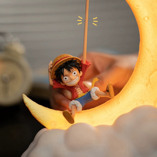 Figurine of a character from an animated series on a cloud with a blurred background