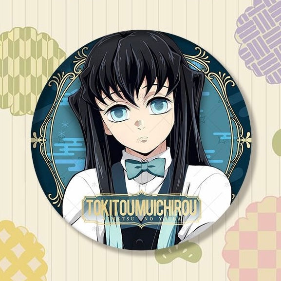Demon Slayer Hashira Barista Series Button Badge, Glitter Anime Pin Collection