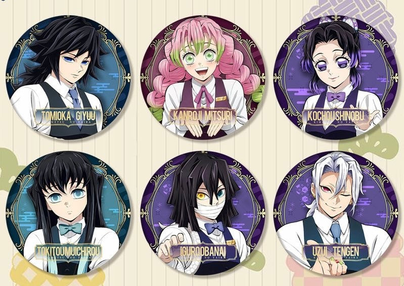 Demon Slayer Hashira Barista Series Button Badge, Glitter Anime Pin Collection