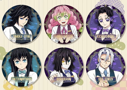 Demon Slayer Hashira Barista Series Button Badge, Glitter Anime Pin Collection