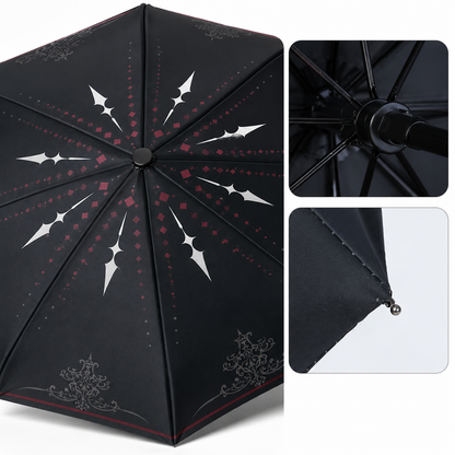 Black umbrella with decorative patterns on a white background