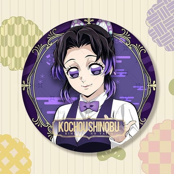 Demon Slayer Hashira Barista Series Button Badge, Glitter Anime Pin Collection
