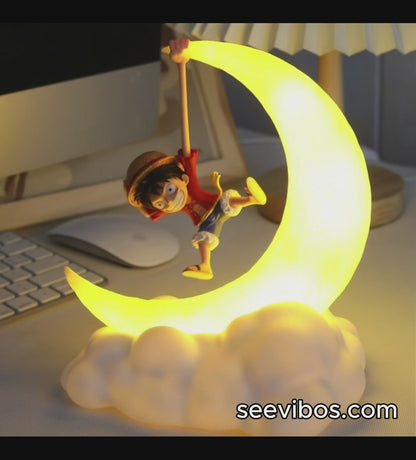 One Piece Luffy Swinging on the Moon Night Light Premium Anime Desk Decor