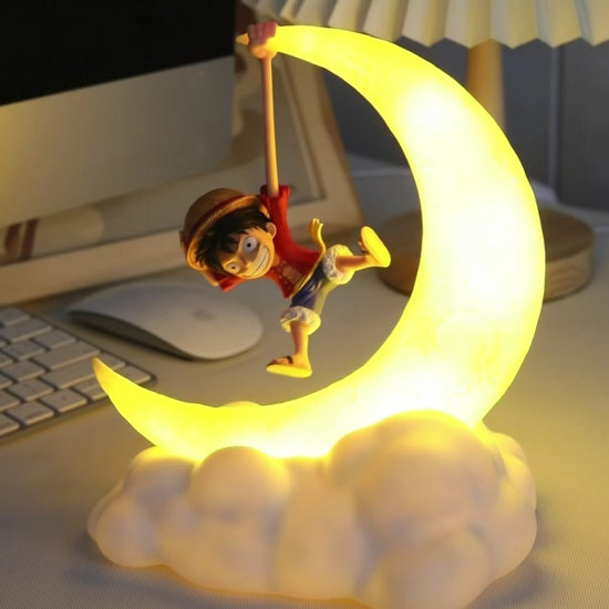 Figurine of a character from an animated series on a cloud with a blurred background