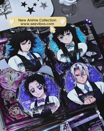 Demon Slayer Hashira Barista Series Button Badge, Glitter Anime Pin Collection