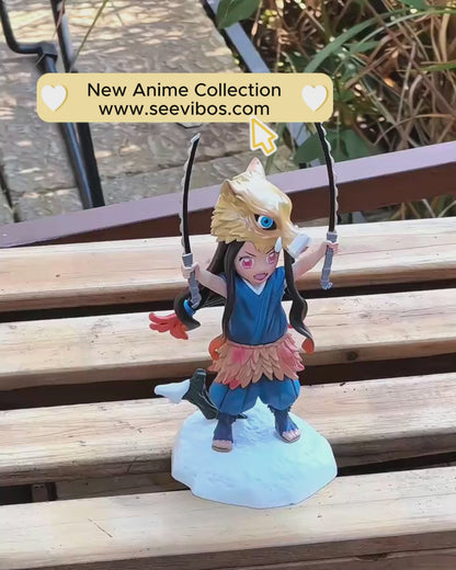 Demon Slayer Nezuko Cosplay Inosuke Figure, Cute Kamado Nezuko Pig Head Statue